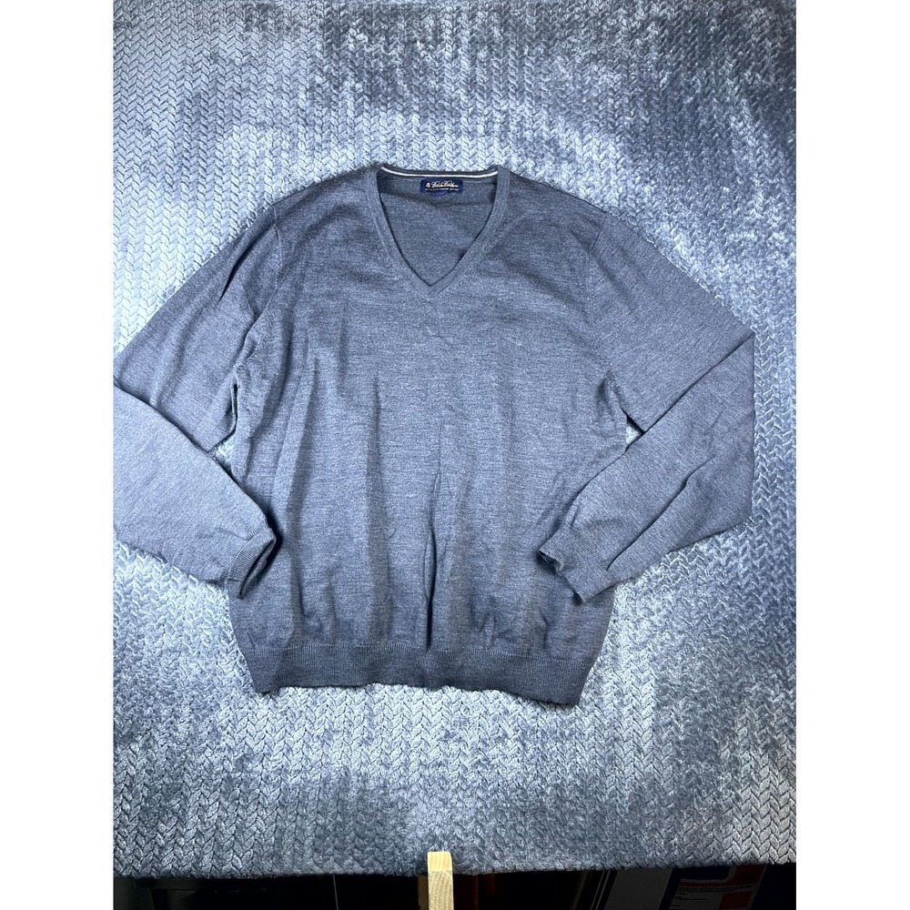 Brooks Brothers Sweater Mens XL Gray Extra Fine Italian Merino Wool Tight Knit